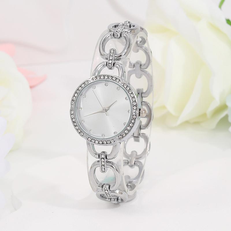 5PCS Fashion Luxury Silver Geometric Chain Hollow Out Watch Band Quartz Wristwatch Women's Square Pendant Necklace Earring Set for Girls