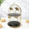 Gold Bird Cage Shape 2 Tier Cupcake Cake Stand Cosmetics Storage Rack Jewelry Display Holder Multi Purpose for Home Bedroom Party Decor