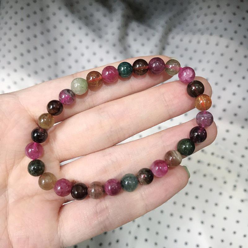 Women s Rainbow Watermelon Tourmaline Bracelet - Colorful Single Strand Crystal Birthday Gift Beads ~6mm