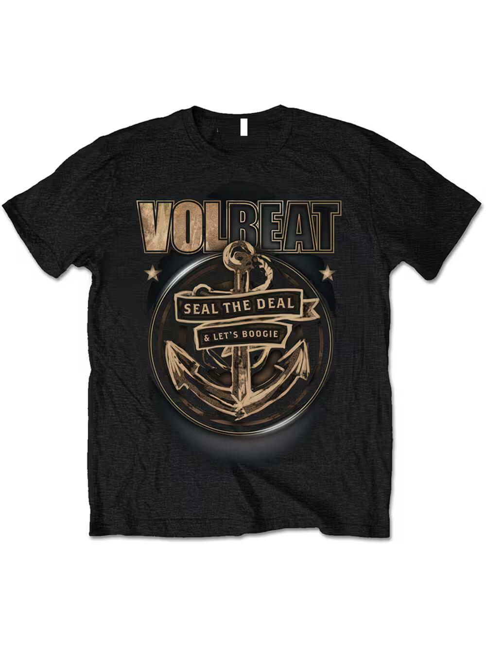 Volbeat  Seal The Deal& Let S Boogie  Graphic T-Shirt- Black with Golden Anchor Design S