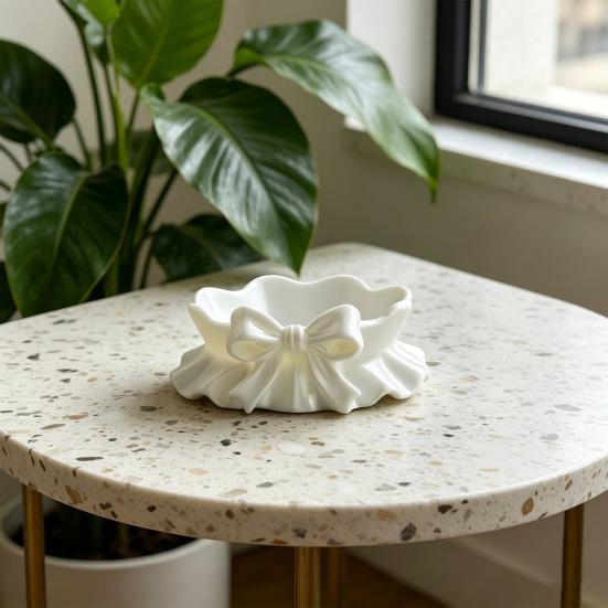 Cute Bow Jewelry Tray 3D Printed Ruffle Bow Trinket Dish Small Decorative Ring Holder for Earrings Necklaces Bracelet Watch Keys