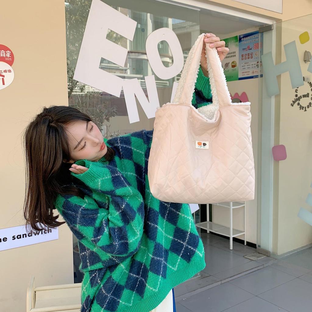 Women Cute Plush Bear Girl Heart Embroidery Double Sided Shoulder Bag