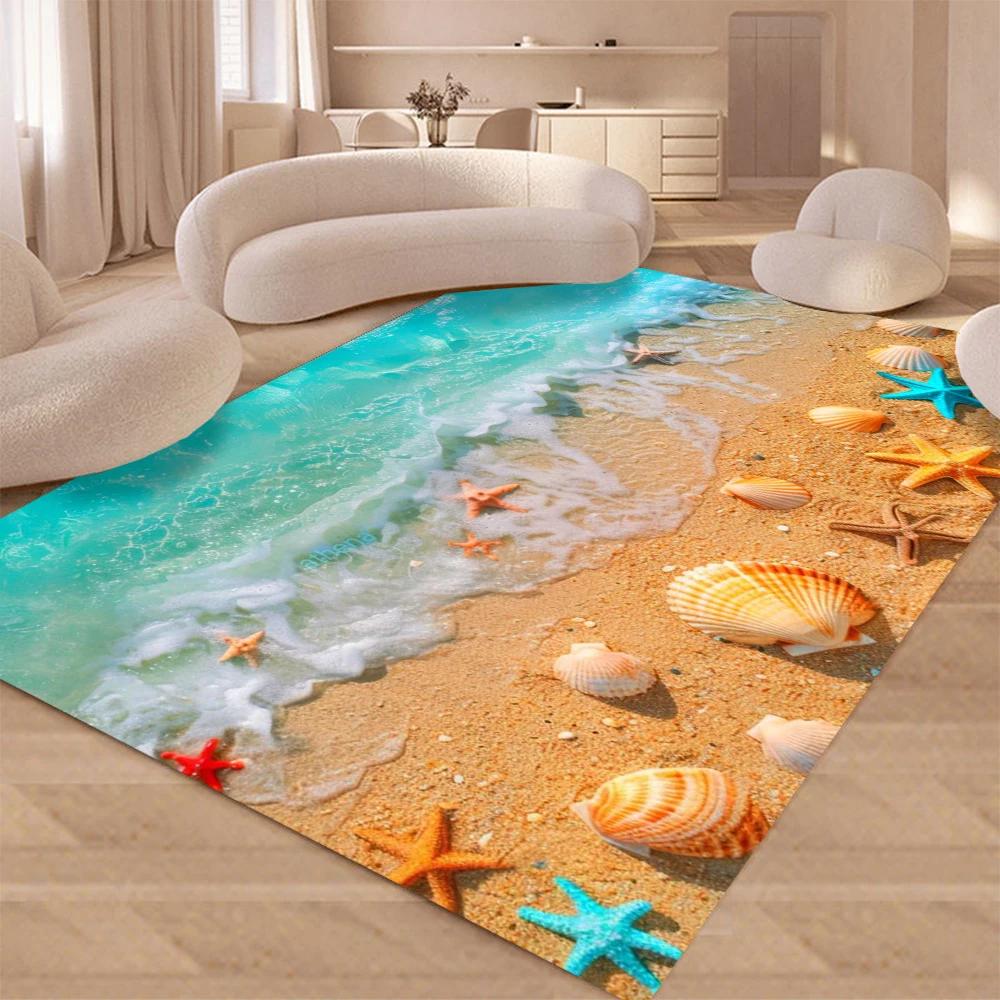Ocean Beach Scallop Starfish Kitchen Mat Home Decor Carpet for Living Room Bedroom Bedside Foot Pad Non-slip Bathroom Doormat