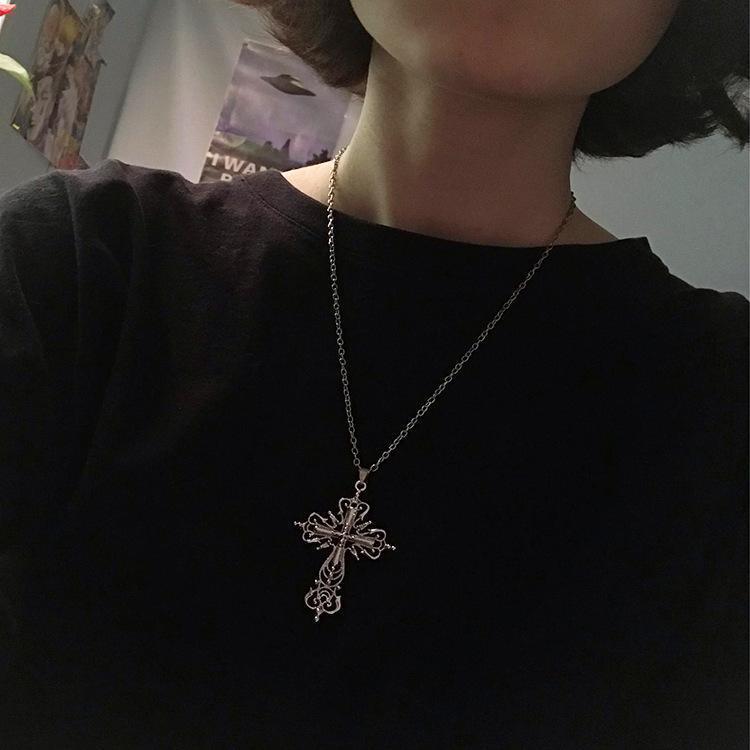 Cross Pendant Necklace Gothic Punk Jewelry Alloy Geometric For Women