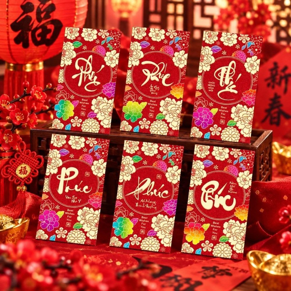 6 Stück/Set Glückliches Neues Jahr Rote Umschläge Chinesischer Stil Bargeldgeschenk-Umschläge Jahr des Schafes