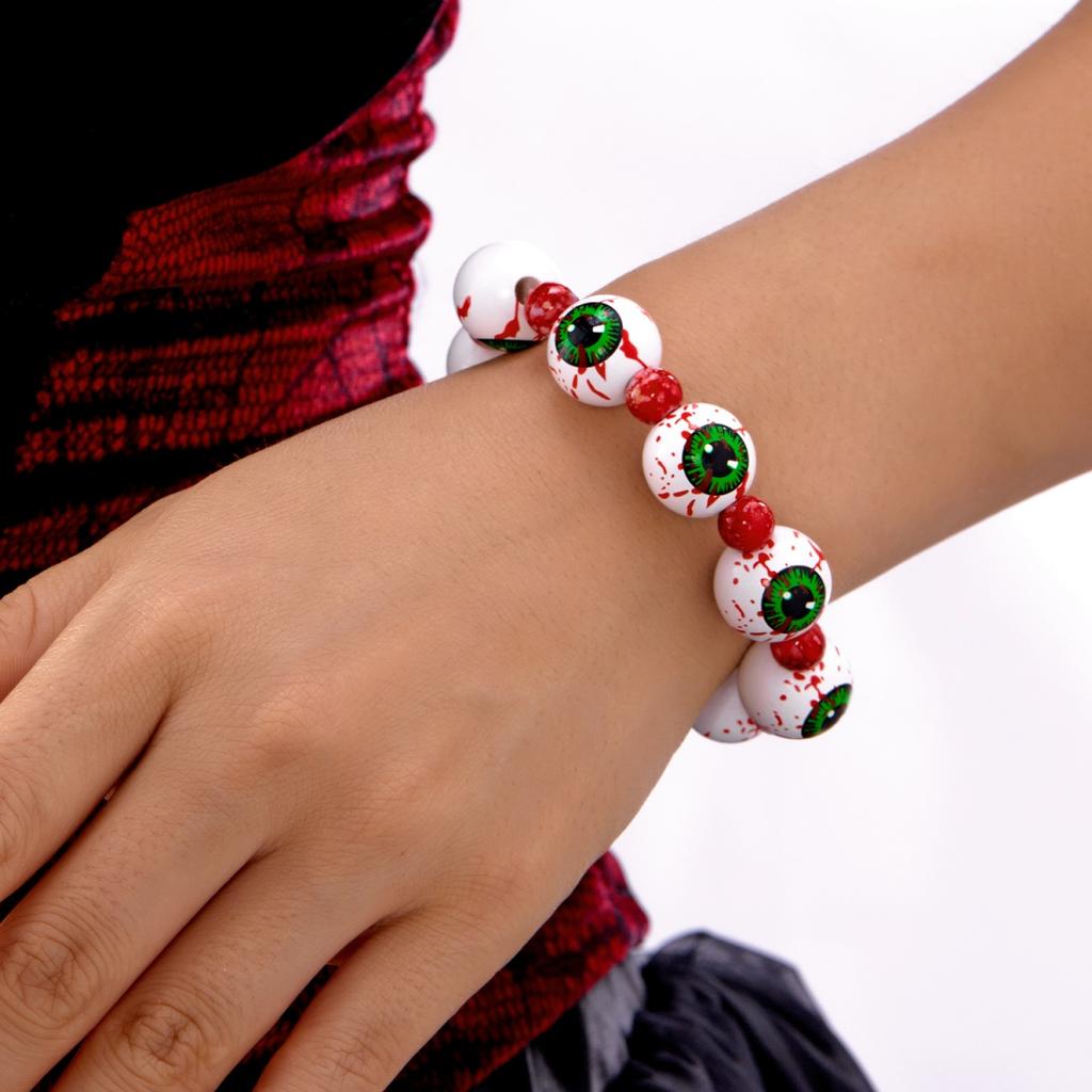 Halloween Blood Hand Evil Eye Bat Pumpkin Ghost Spider Print Wooden Beaded Bracelet Gothic Boho Party Jewelry Gift For Women Men