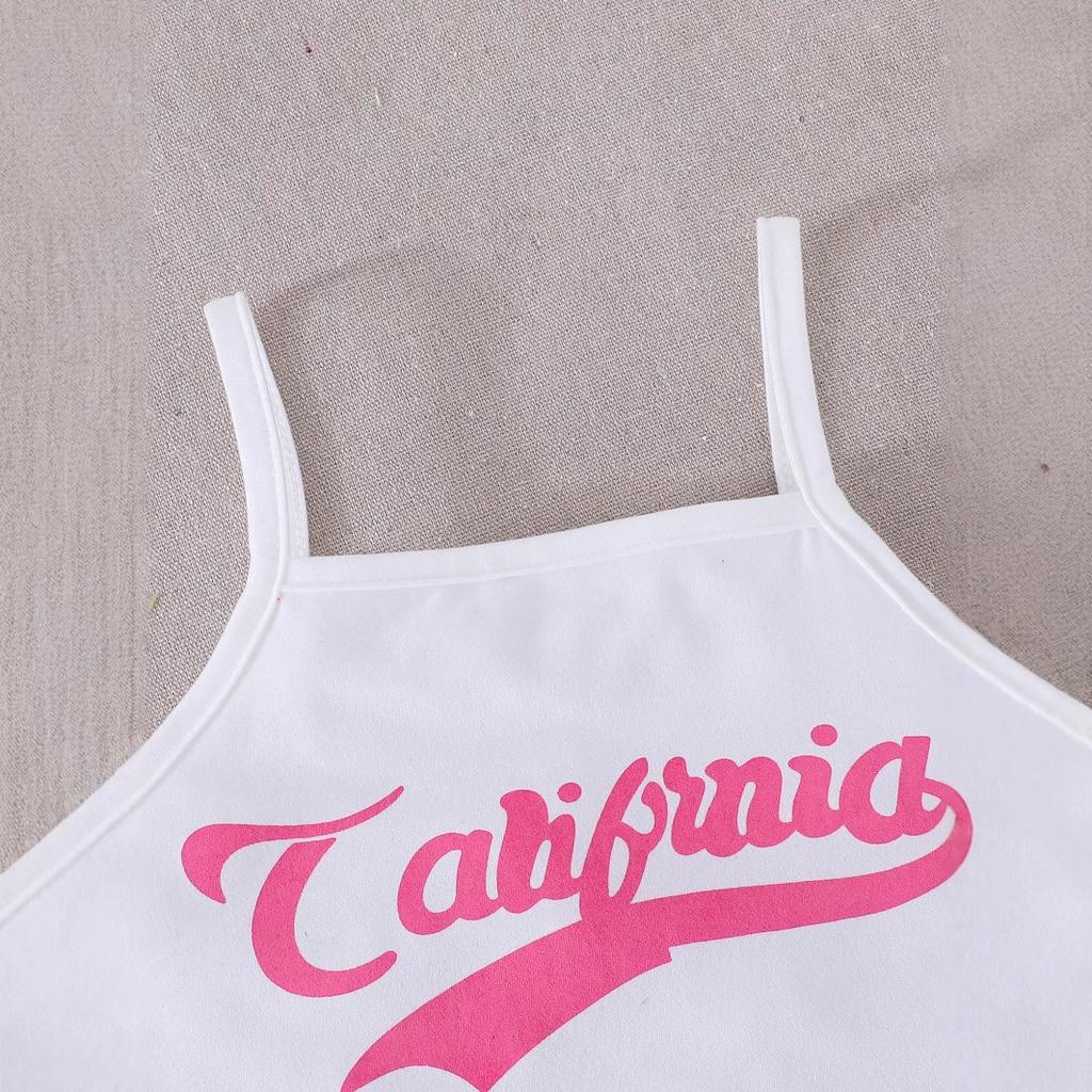 Girls Fashion Suit Pink Grid Short Sleeve Top + White Vest + Black Pleated Skirt