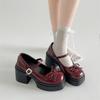 Red French thick heel small high heels women's 2025 new summer skirt retro Mary Jane small leather shoes
