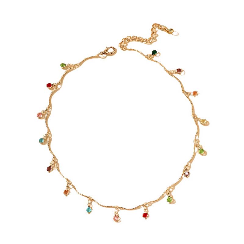 Luxury Colorful Crystal Tassel Necklace for Women Fashion Silver Color Round Bead Clavicle Chain Necklace Aesthetic Jewelry Gift