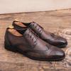 Fashion Size 38-47 Men Retro Brogue Leather Shoes Black Brown American Lace-up Business Brand Leather Shoes Wedding Banquet Shoes Men