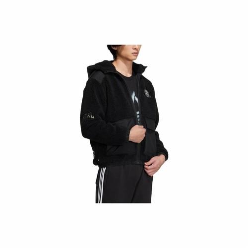 Adidas Originals Logo Patch Hooded Sherpa Fleece Jacket Unisex Black