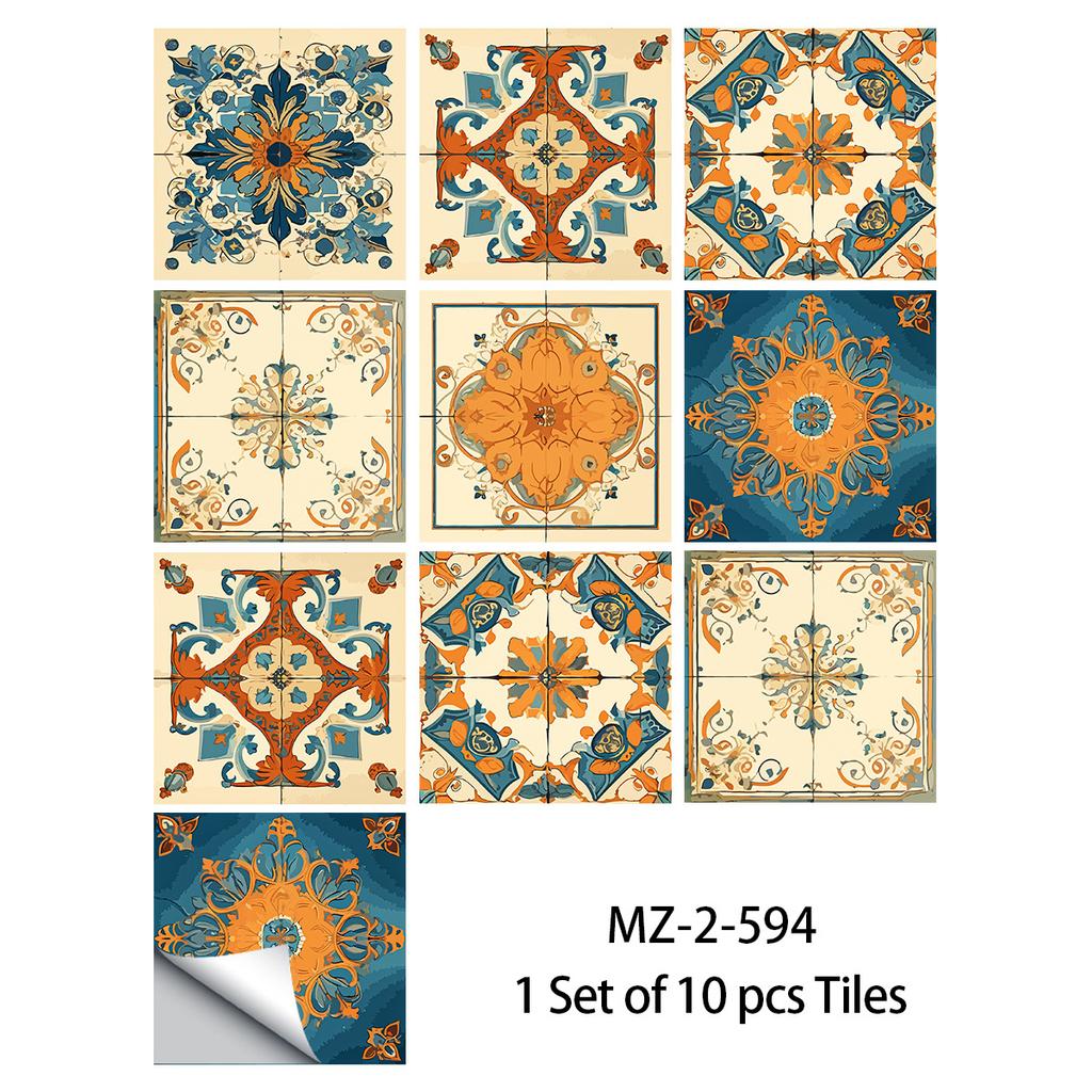 20x20cm 10 Pcs PVC Moroccan Pattern Wall Sticker for Kitchen Bathroom Cabinet Self-Adhesive Removable Reusable Easy DIY Home
