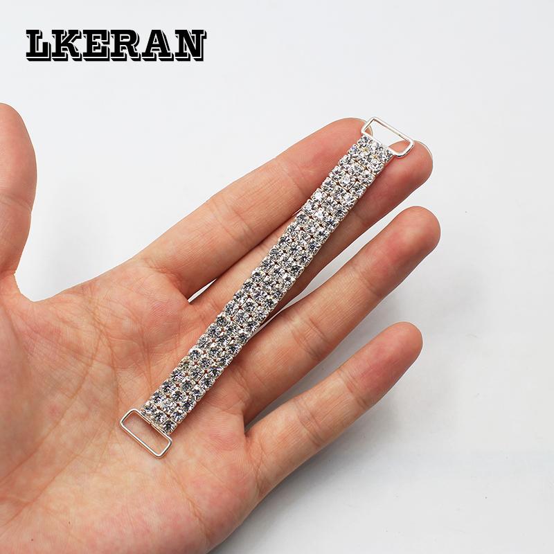 

100%New 16/11cm Auto shrink Three-rows Rhinestone Chain Bikini Connectors Rings Bukcles Clothing Decoration for Women 2Pcs/Lot