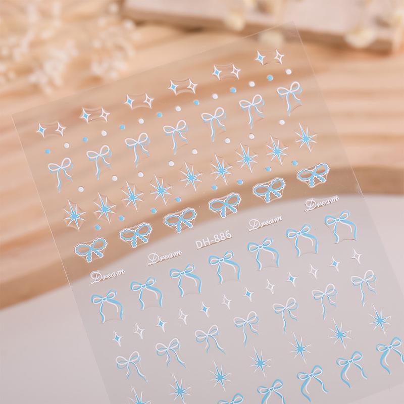 Ribbon Bowknot Nail Art Sticker Versatile Polka Dot Four-Star Diy Self-Adhesive Slider Decals Accessories For Women Girls