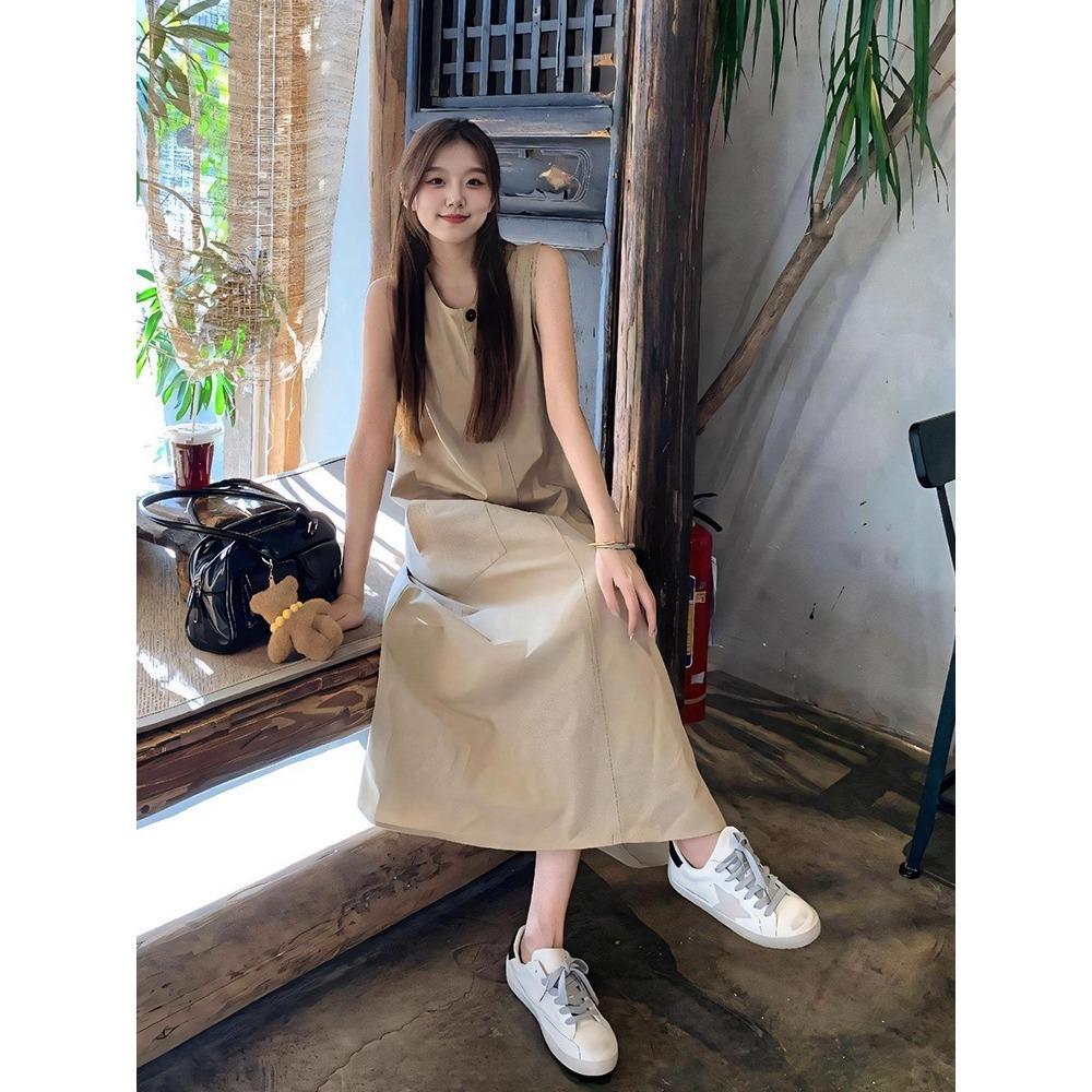 French temperament college small fragrant heart dress women's summer new small waist sleeveless long skirt