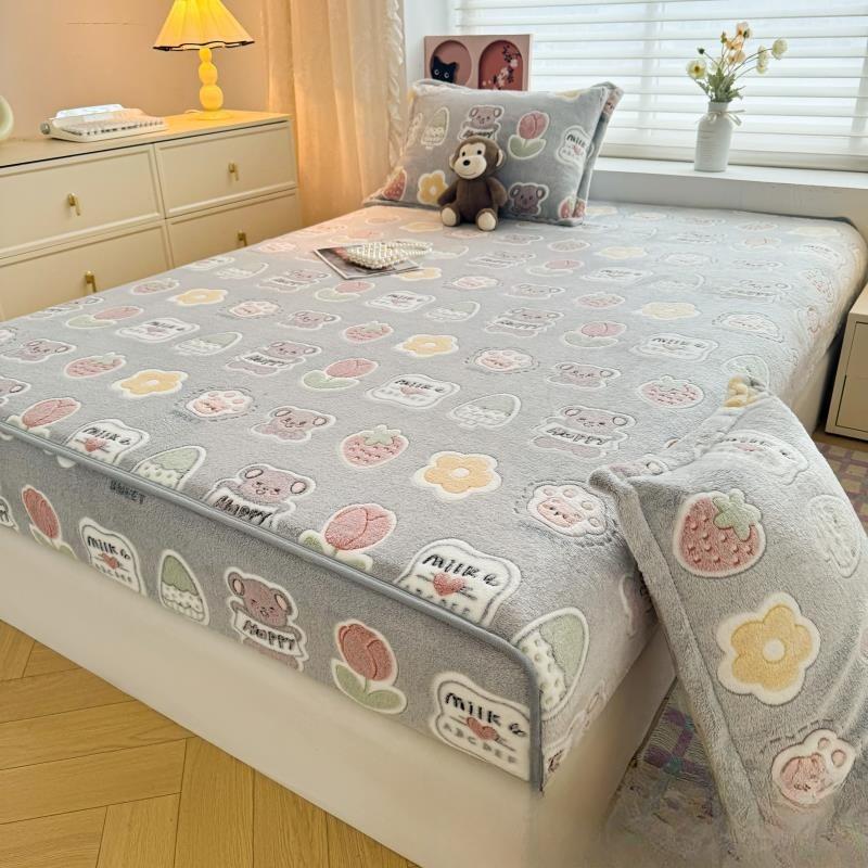 Milk fleece mattress winter thickened Simmons bedspread protective cover fleece non-slip