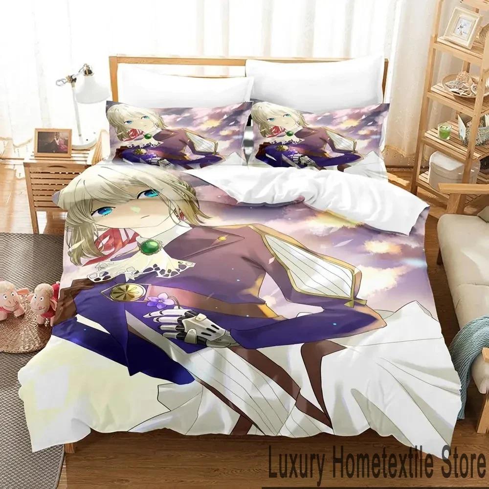 Anime Violet Evergarden Bedding Set Duvet Cover Bed Set Quilt Cover Pillowcase Comforter King Queen Size Boys Adult Bedding Set