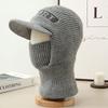 Men'S Velvet Lined Knitted Beanie Winter Hat With Collar, Outdoor Cycling Sports Cap For Men Black/Gray One Piece New Keep Warm