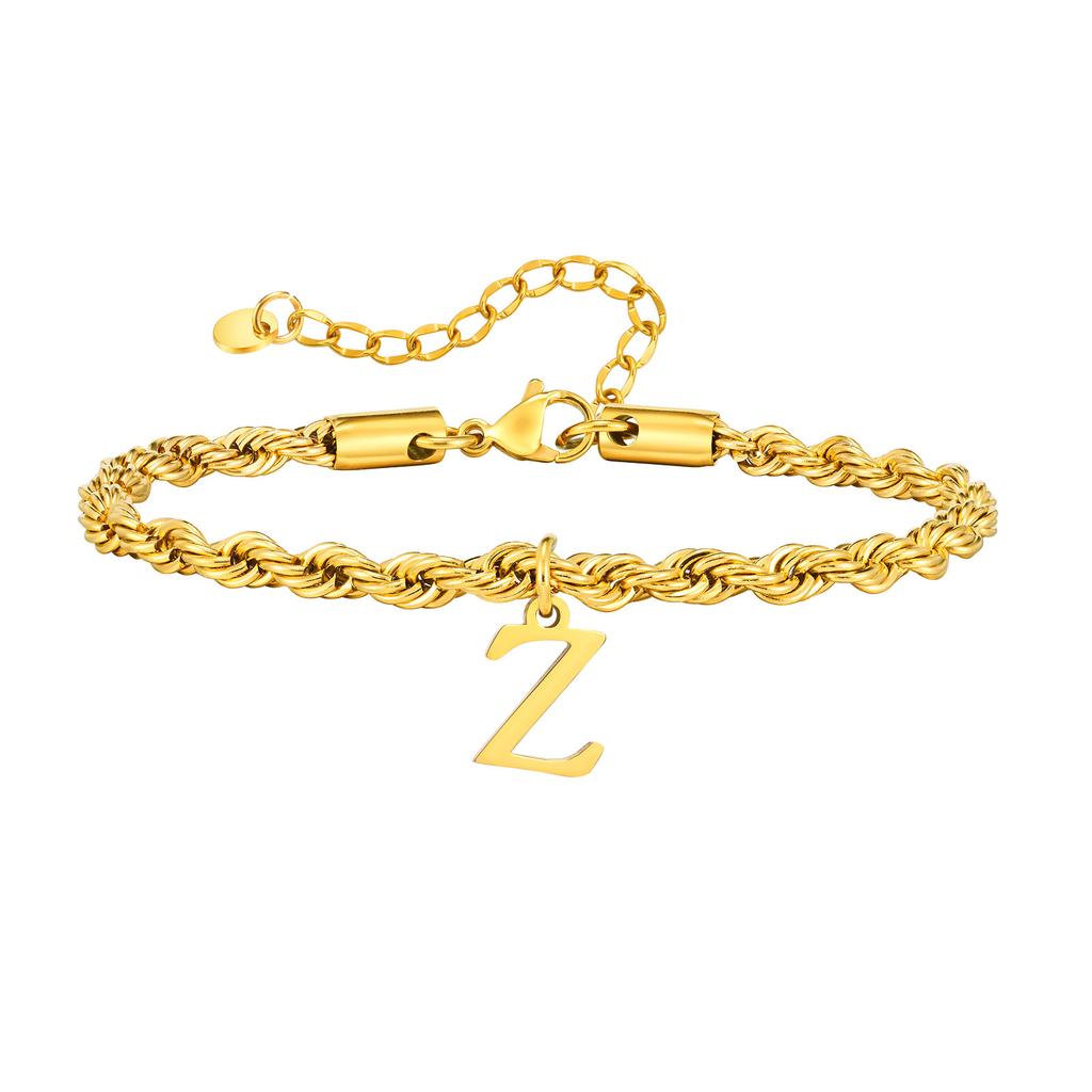 Vnox Braccialetti con Lettere A-Z per Uomo, Braccialetto a Catena Intrecciata in Acciaio Inossidabile Placcato Oro, Classico Braccialetto con Nome Regalo per Lui