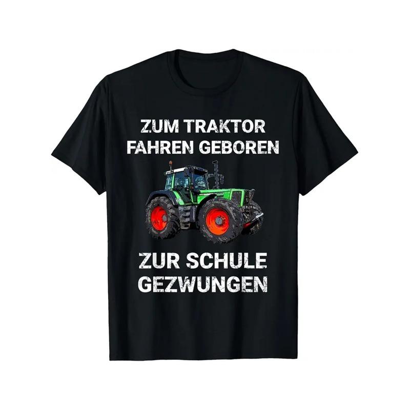 unisex Funny Farming Graphic T-Shirt | Born To Drive Tractor To School Tee - Black with Green Tractor Design - Casual Everyday & Farm Life Apparel -
