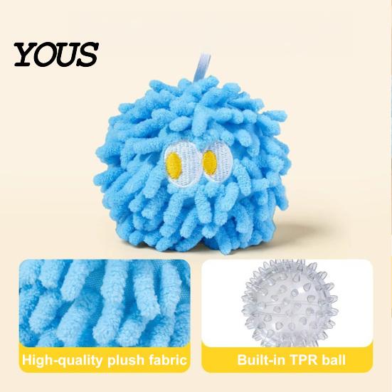 Durable Dog Chew Toy Squeaky Mop Ball Toy, Plush for Teeth Cleaning, Fluffy Self-Play Boredom Relief Interactive Pet Small Medium Dogs Puppy