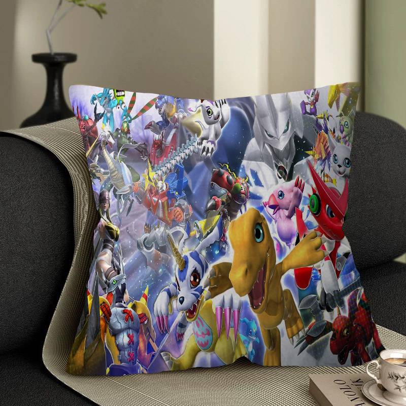 Cartoon B-Digimon Pillow Covers Cartoon Sofa Decorative Home Double-sided Printing Short Plush Cute Cushion Cover