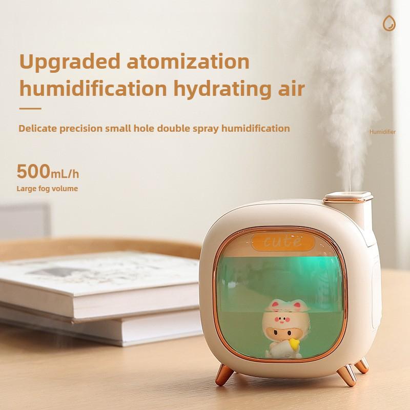 Umidificator de aer ultrasonic cu păpuși de desene animate, capacitate mare 500 ml, difuzor de aromaterapie cu uleiuri esențiale, lumini de noapte colorate cu respirație, USB