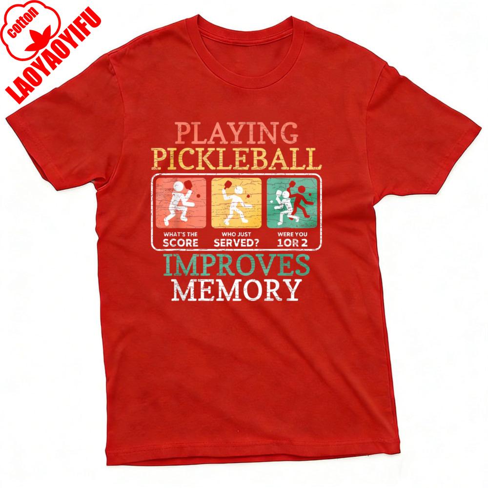 Playing Pickleball Improves Memory Pattern Summer Men Cotton TShirt Casual Sporty Style for Outdoor Activities Casual Male Tops