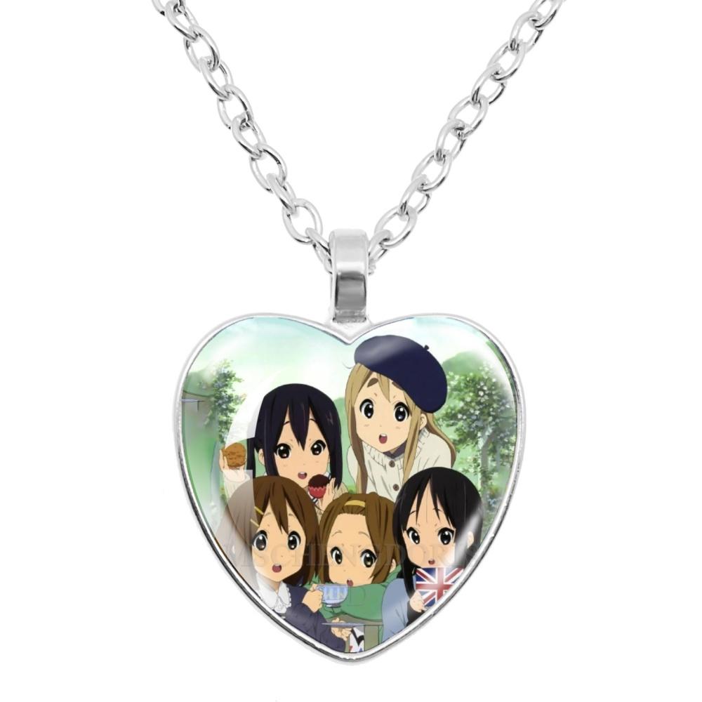 K-ON! Anime Heart Shape Pendant Necklace - Hirasawa Yui Mio Ritsu Tsumugi Azusa Characters Jewelry Gift for Fans