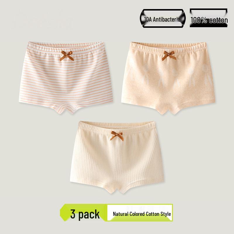 Girls' Cotton Antibacterial Underwear, Size 10A, Extended Crotch, Triangle Design