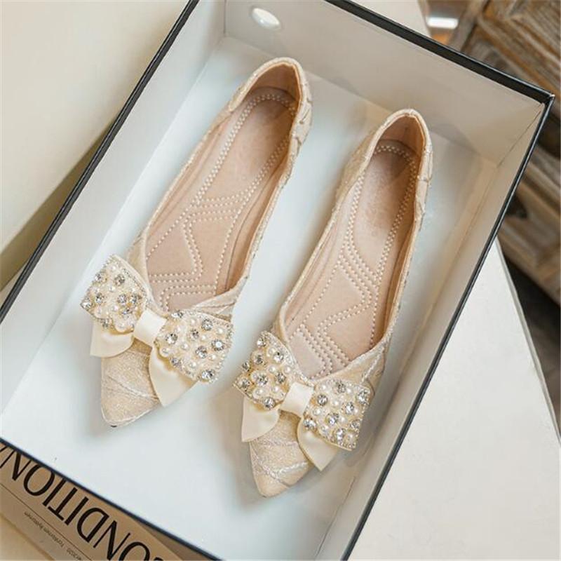 Size 33-43 Women's Pointed Toe Flats Fashion Crystal Women Shoes Women Comfort Loafers Shoes Simple Mary Jane Shoes