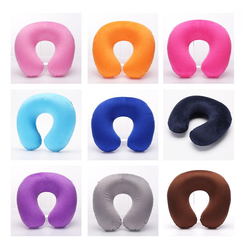 Promotional Inflatable U-Shaped Travel Neck Pillow with Plush Outerwear