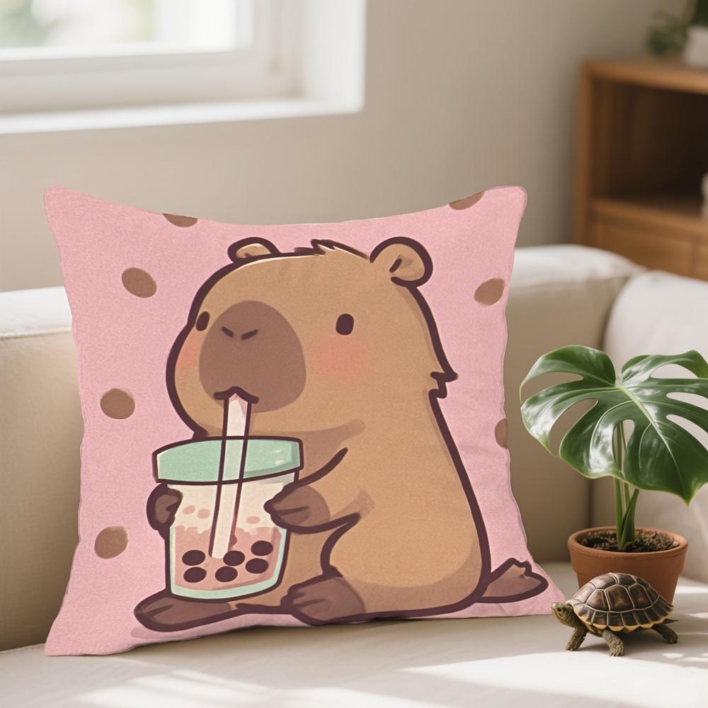 Kawaii Capybara Boba Kissenbezug Süßes Cartoon Bubble Tea Tierdruck Kissenhülle Für Sofa Couch Ästhetische Zimmerdeko