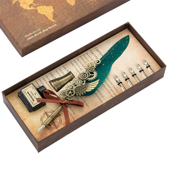 

1 набір вінтажних змінних пір яних ручок розміром 0,5 мм, мідних чорнил, зручних для використання, для початківців темно-зелений колір