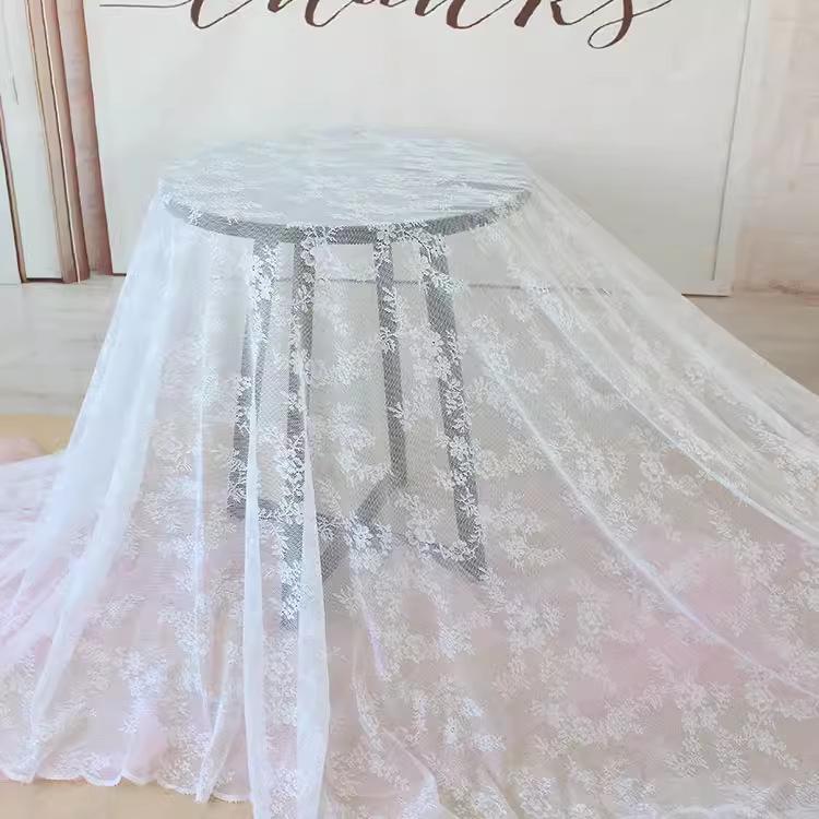 White Lace Wedding Tablecloth & Curtain Fabric - French Country Style Dessert Table Skirt & Photo Background Gauze.