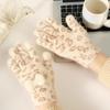 Fashion bow gloves autumn and winter warm gloves women's cute leopard print finger gloves knitted gloves