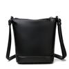 Women's Black Textured Leather Bucket Bag Adjustable Crossbody Bag