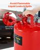 Safety Gas Can, 19 L Type II Red Safety Can for Gasoline with Stainless Steel Flame Arrester, Self-Closing Lid, and Flexible Metal Spout, Carbon Steel