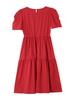 2026 Summer Women's Plus Size Red A-Line Short-Sleeve Waist-Cinched Dress