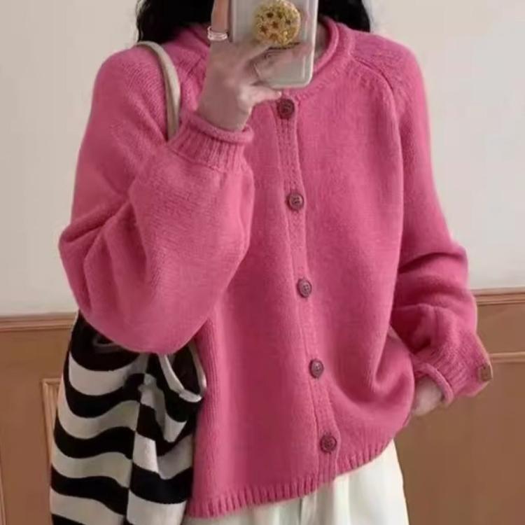 Women's Knitted Cardigan Coats Autumn Winter Solid Long-sleeved Single-breasted Casual Oversized Sweater Jacket  for Youth Women