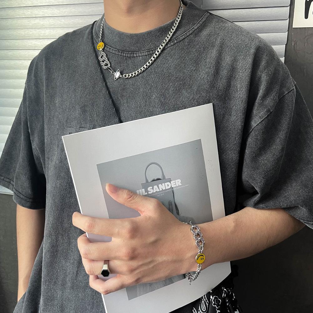 Hip Hop Smiley Planet Splicing Necklace Men's and Women's Cuban Chain Versatile Premium Sense Clavicle Chain