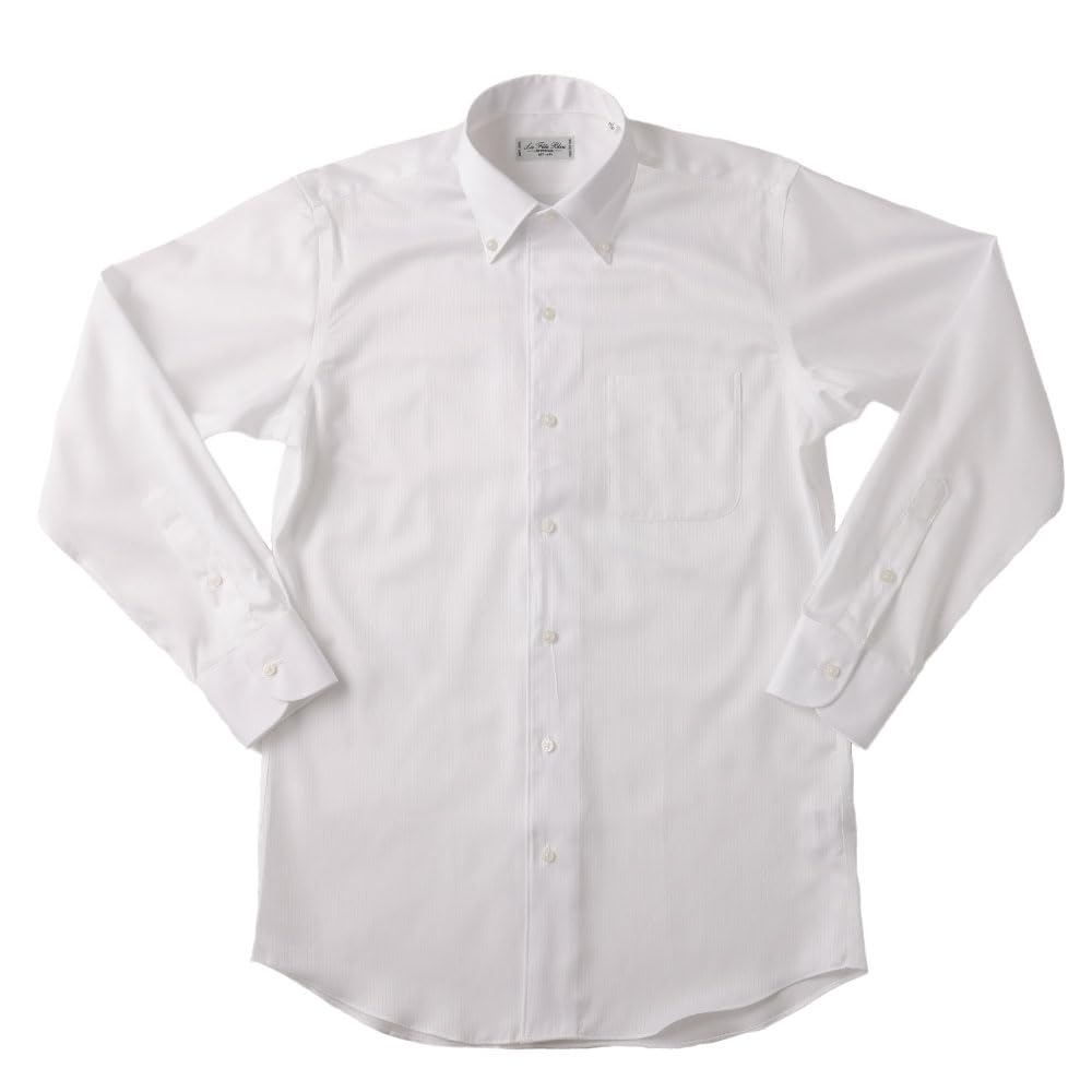 HITOYOSHI Easy Care Shirt Long Sleeve 10 Sizes Dobby Hitoyoshi Dress Shirt Cotton LB-PB1 [Button Down/White Stripe/40-82] Men's 100%
