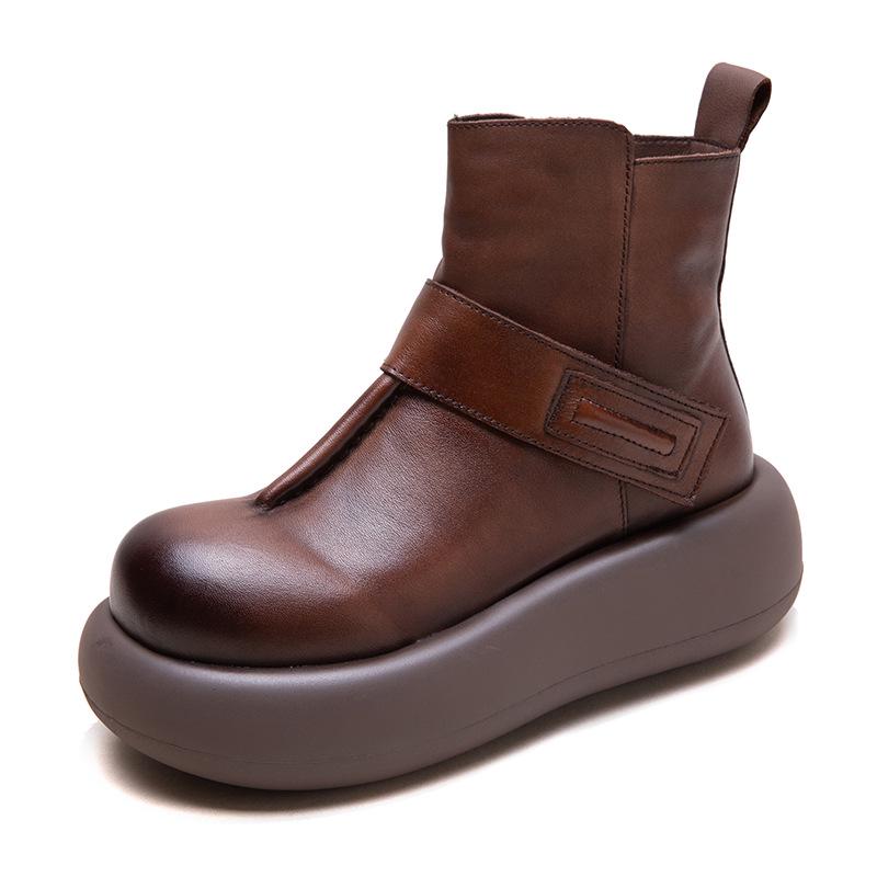 Shanghai Jiechu 2024 Autumn/Winter Cowhide Round Toe Korean Style Women's Boots