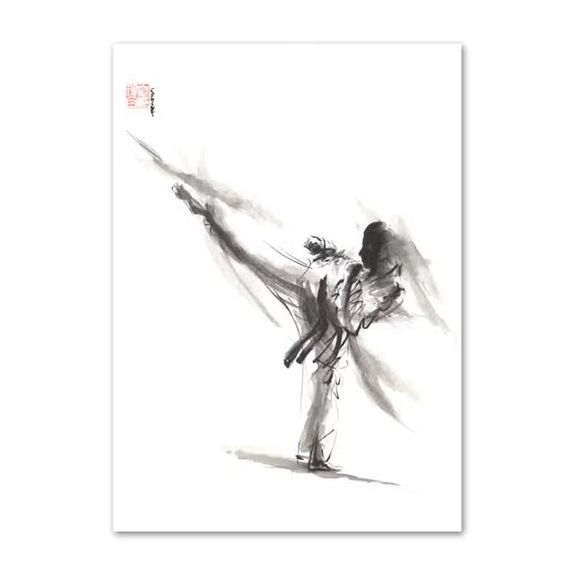 Japanese Minimalist Black Shotokan Samurai Karate Art Ink Canvas Painting Posters and Prints Wall Pictures for Living Room Decor