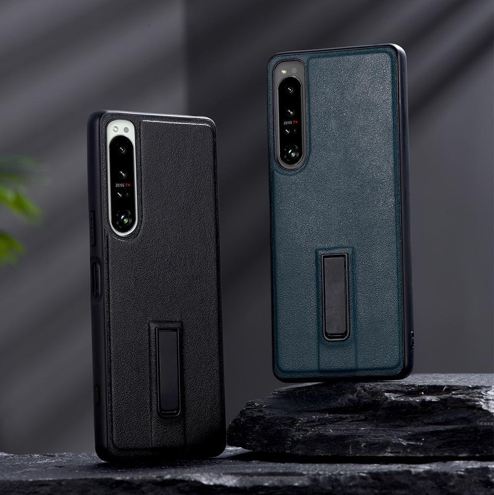 Metall-Ständer-Hülle für Sony Xperia 1 5 10 III 5 II 10 IV Schlichte PU-Leder Stoßfeste Hülle für Xperia 1 IV 5 IV XQ-CT54