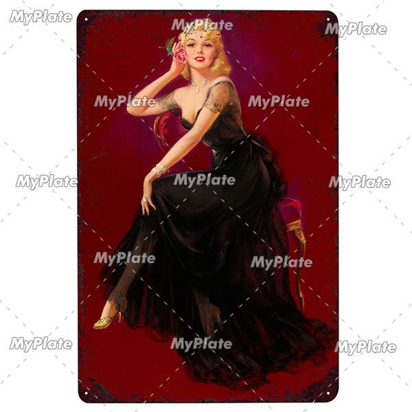 Beauty Woman Metal Sign Bar Pub Decor Plaque Metal Vintage Crafts Home Decor Painting Plaques Art Pinup Poster