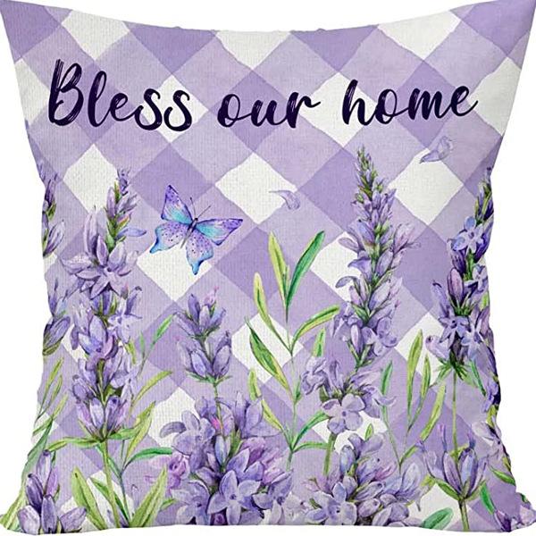 Plant and Flower Linen Pillowcase Purple Lavender Printed Pillow Cushion Cover Home Sofa