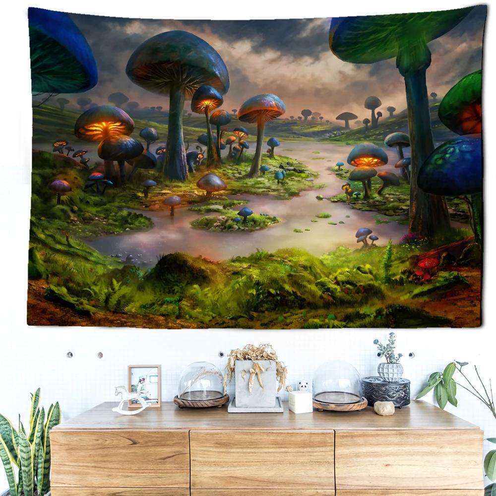 Mistig Paddenstoelenbos Wandkleed Muurdecoratie Fantasie Kunst Abstract Mysterieus Boheems Woonkamer Huisdecoratie