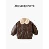 French Arielle De Pinto Boys' Leather Jacket, Melard Autumn and Winter Children's Jacket, Cotton-Padded and Fleece-Lined