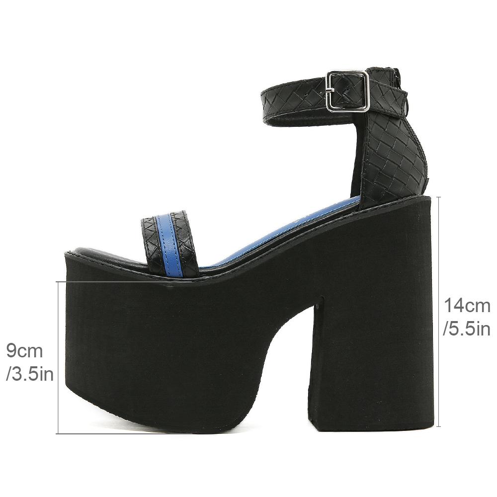 Gdgydh Women's Platform Sandals High Heels Korean Style Fish Mouth Open-Toe Summer Sandals with Ankle Strap Wide Heeled Sandals